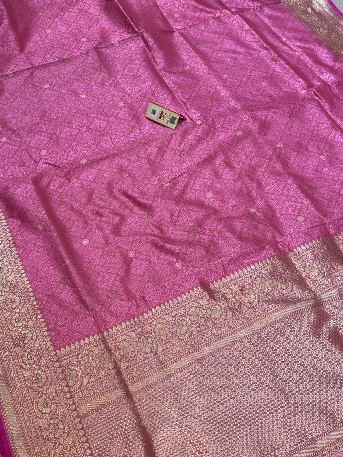 Banaras 100% Pure katan Silk Saree with allover Resham Tanchui antique buti weave