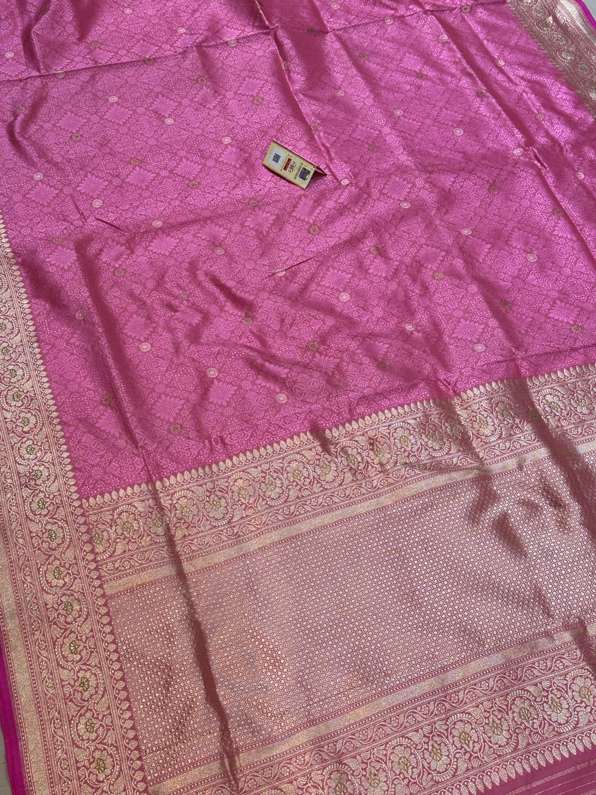 Banaras 100% Pure katan Silk Saree with allover Resham Tanchui antique buti weave