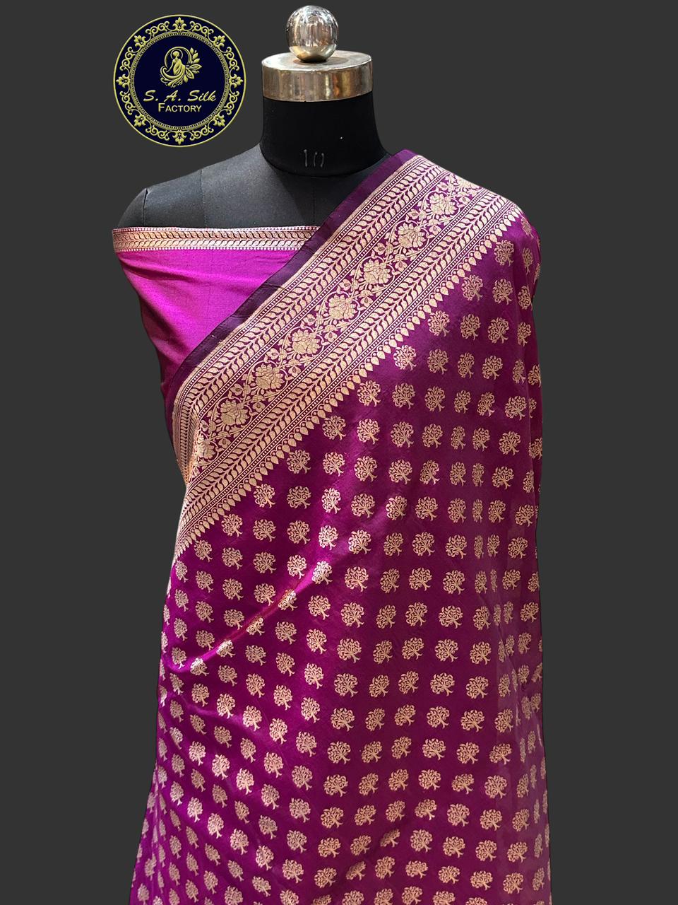 Banaras 100% Pure katan Silk Saree with allover antique Tree buti weave