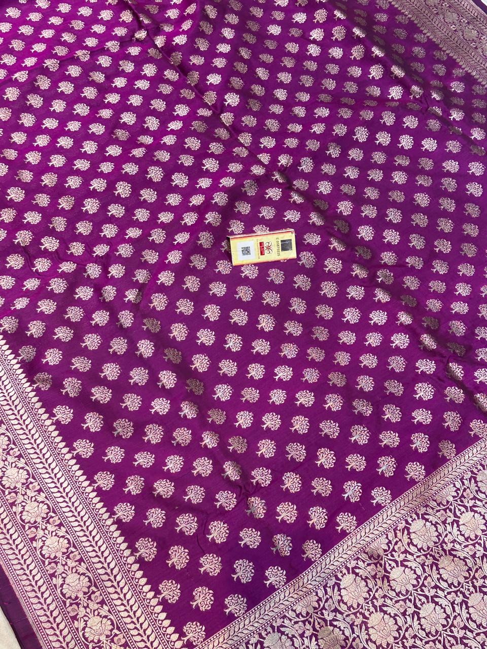Banaras 100% Pure katan Silk Saree with allover antique Tree buti weave