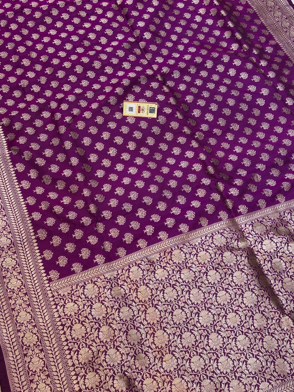 Banaras 100% Pure katan Silk Saree with allover antique Tree buti weave