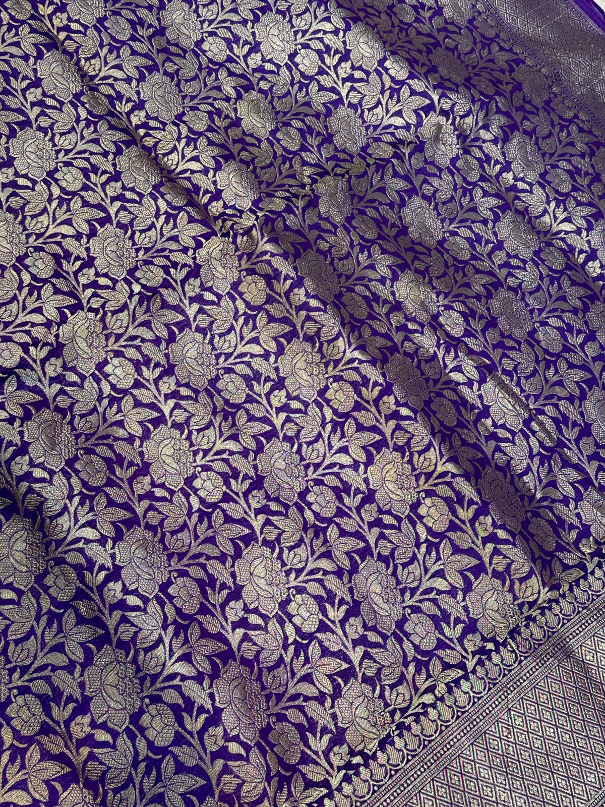 Banaras 100% Pure katan Tanchui Silk Saree with allover Silver Zari jaal weave