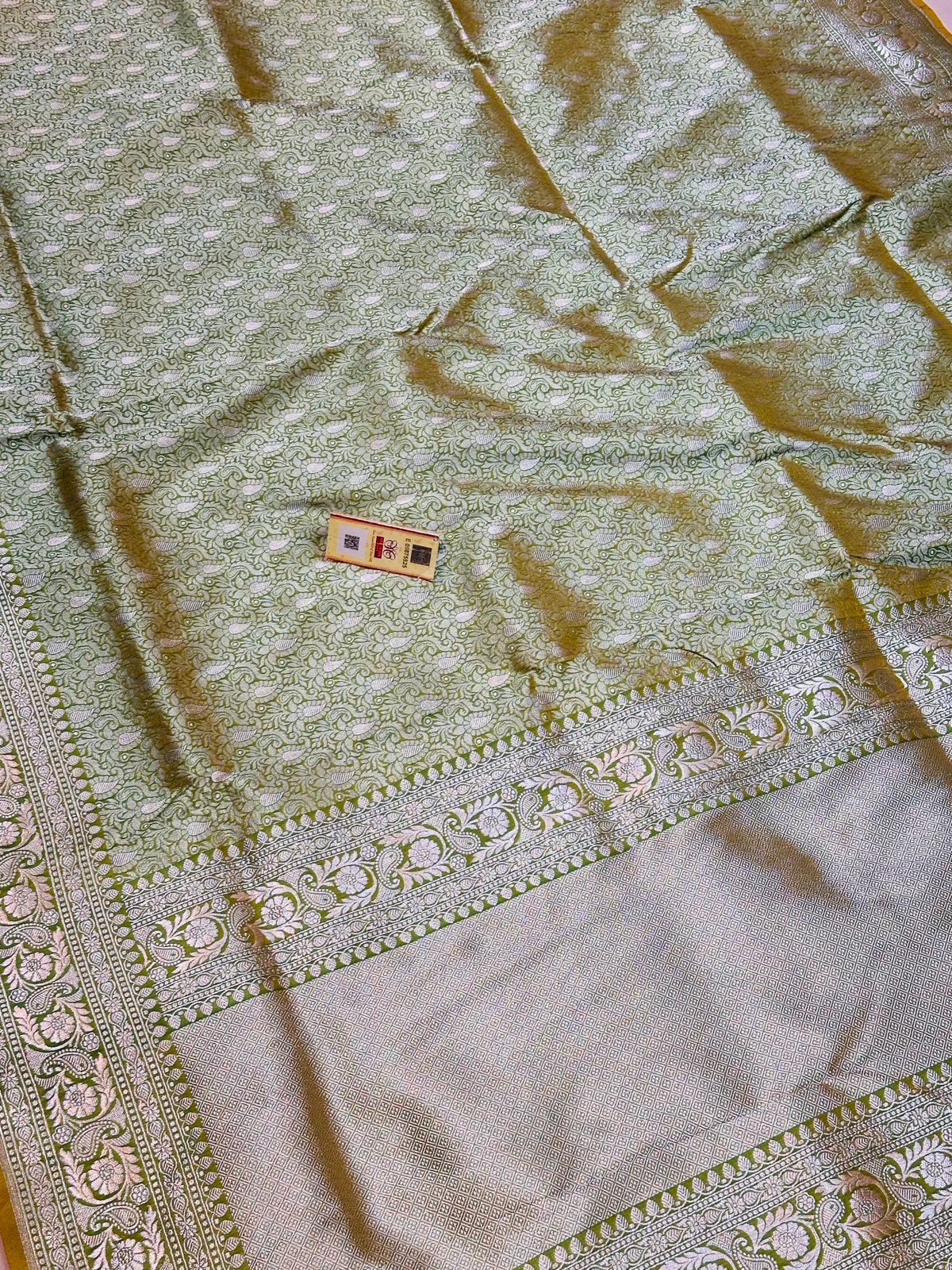 Banaras 100% Pure katan Silk Saree with allover Tanchui jaal weave Design