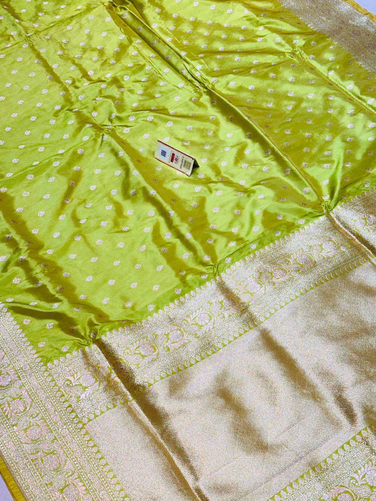 Banaras 100% Pure katan Silk Saree with allover antique buti weave Design