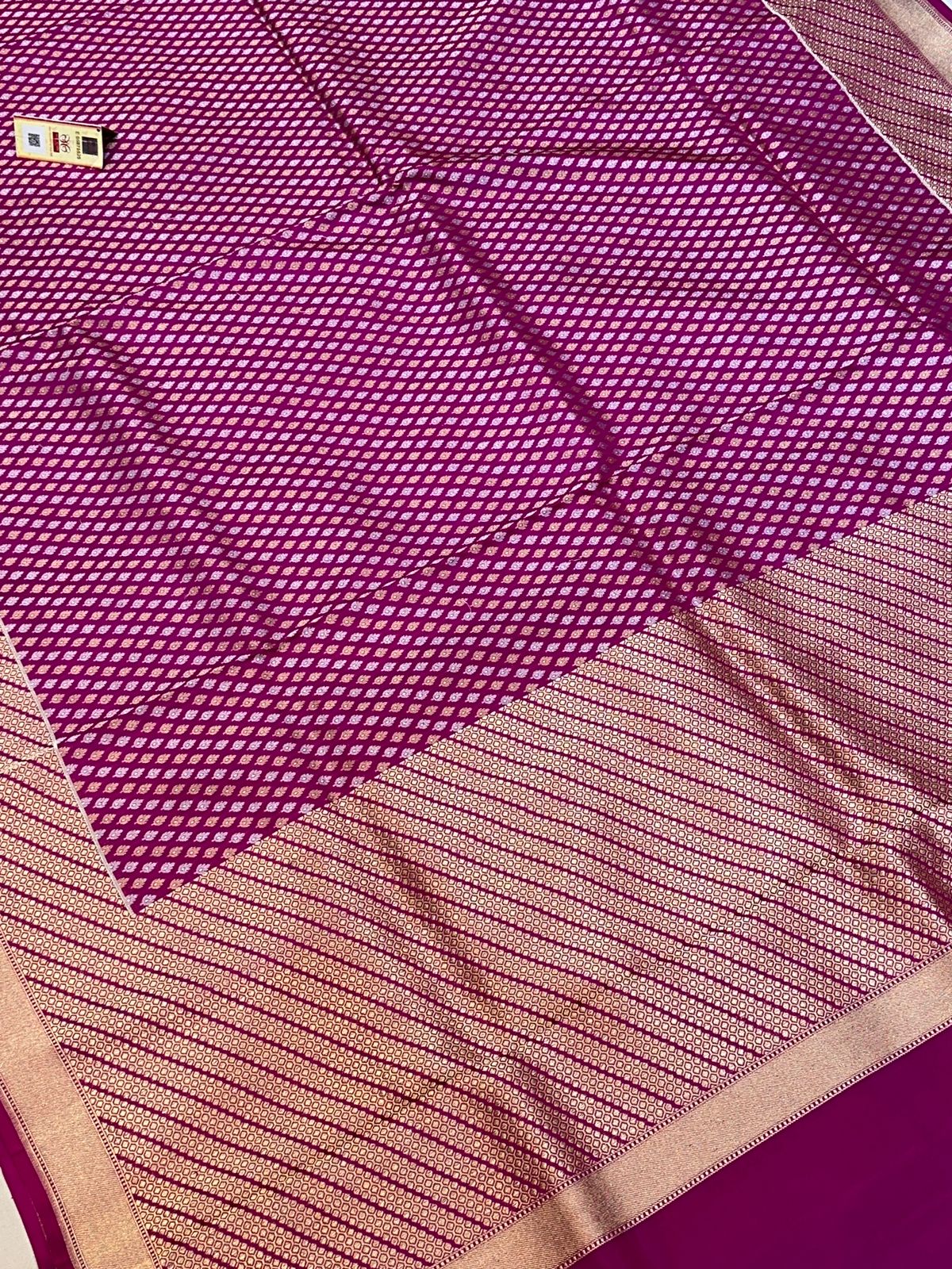 Banaras 100% Pure katan Silk Saree with allover Silver and antique Zari weave