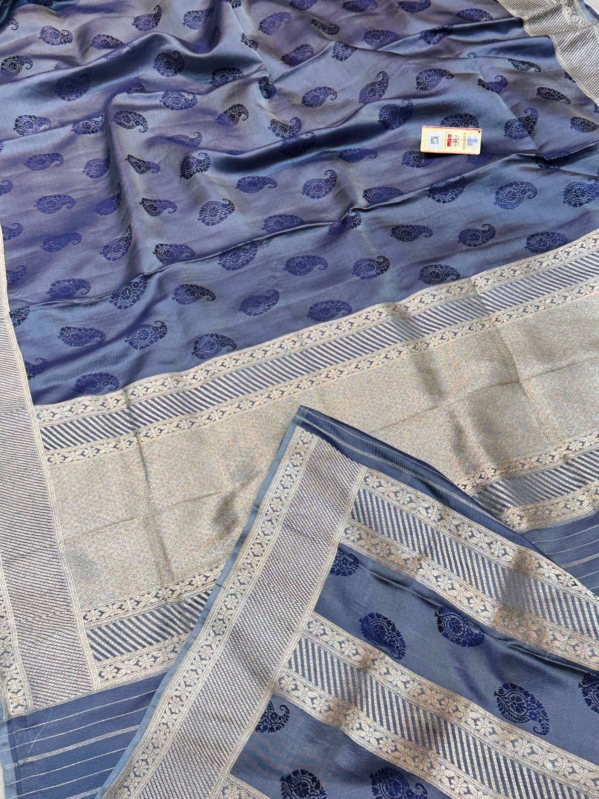 Banaras 100% Pure katan mashru Silk Saree with allover antique Resham buta
