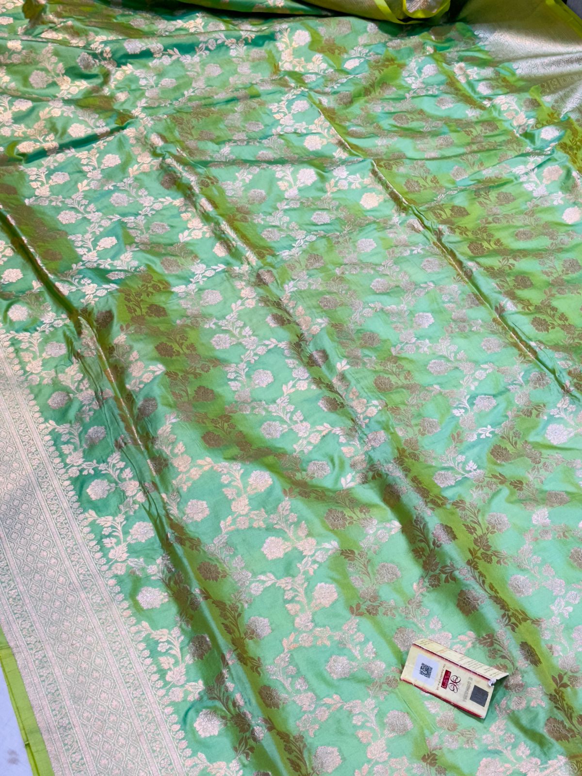 Banaras 100% Pure katan Silk Saree with allover jaal Design and Zari border