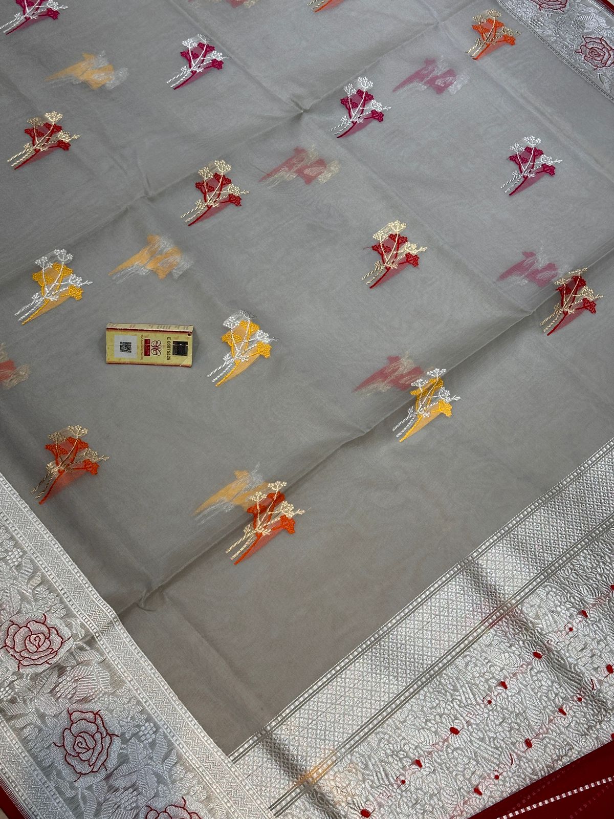 Banaras 100% Pure kadua kora organza Silk Saree with allover antique zari weave