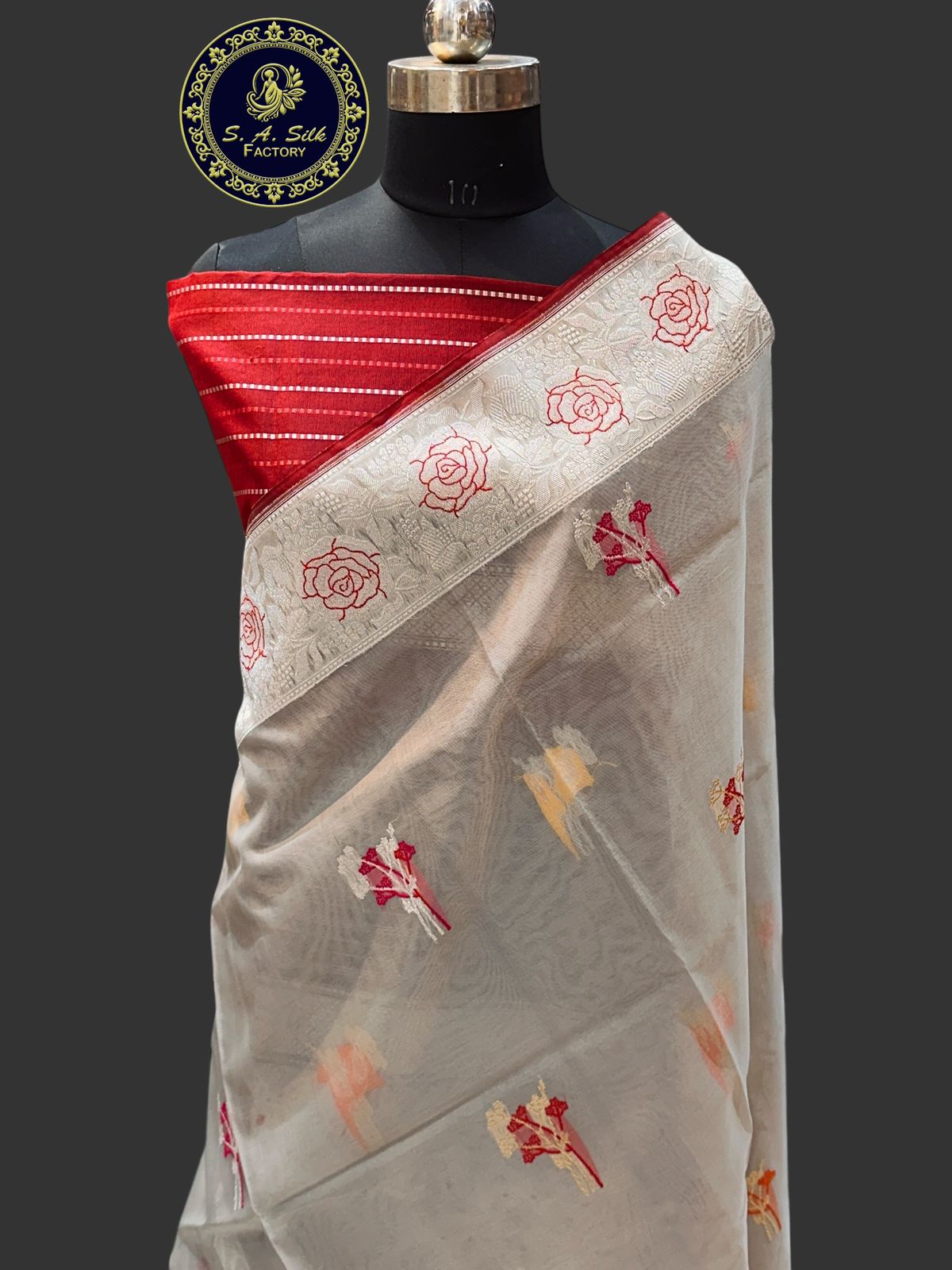 Banaras 100% Pure kadua kora organza Silk Saree with allover antique zari weave