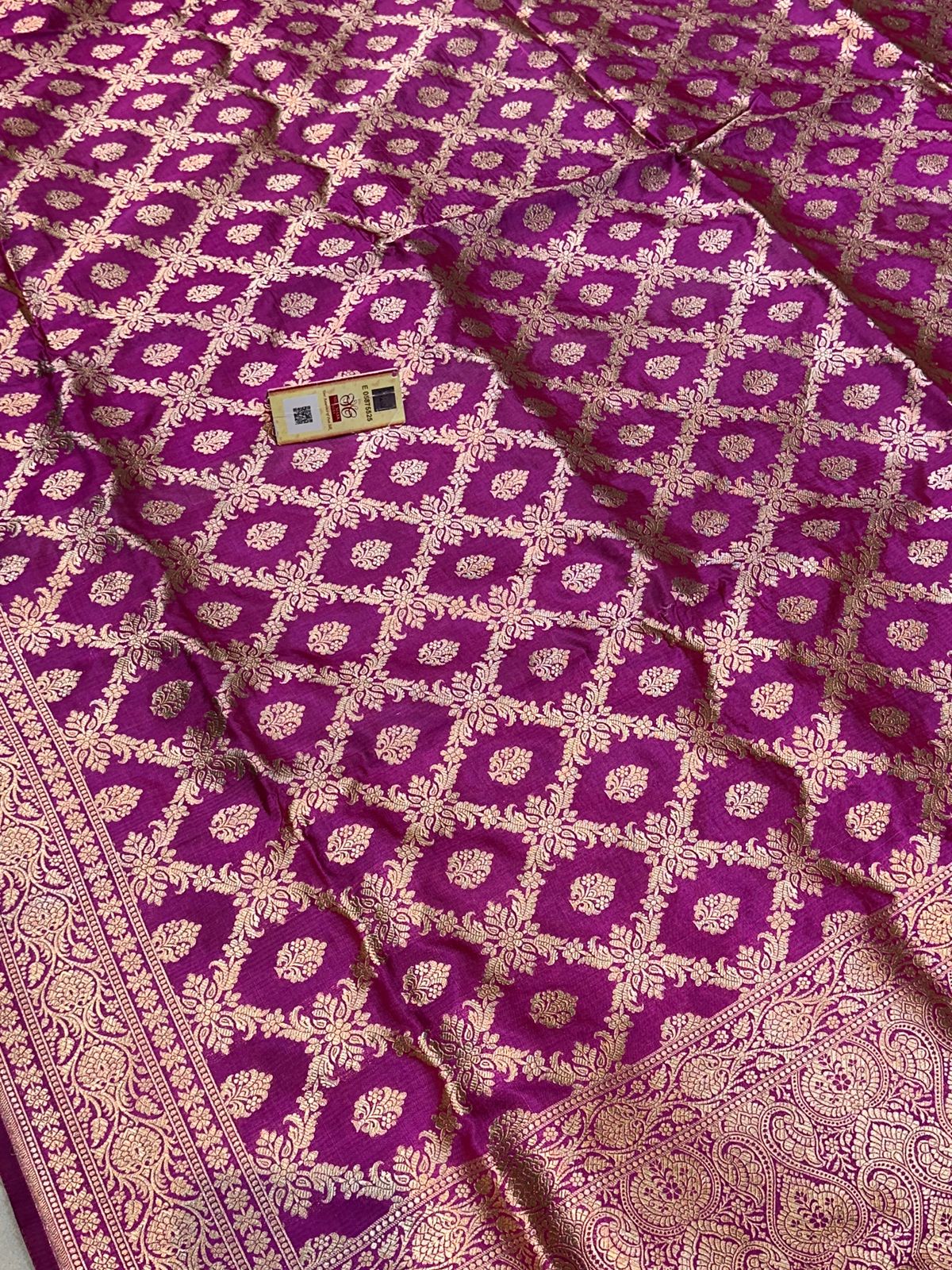 Banaras 100% Pure katan Silk Saree with allover antique zari weave Gharchola jaal Design