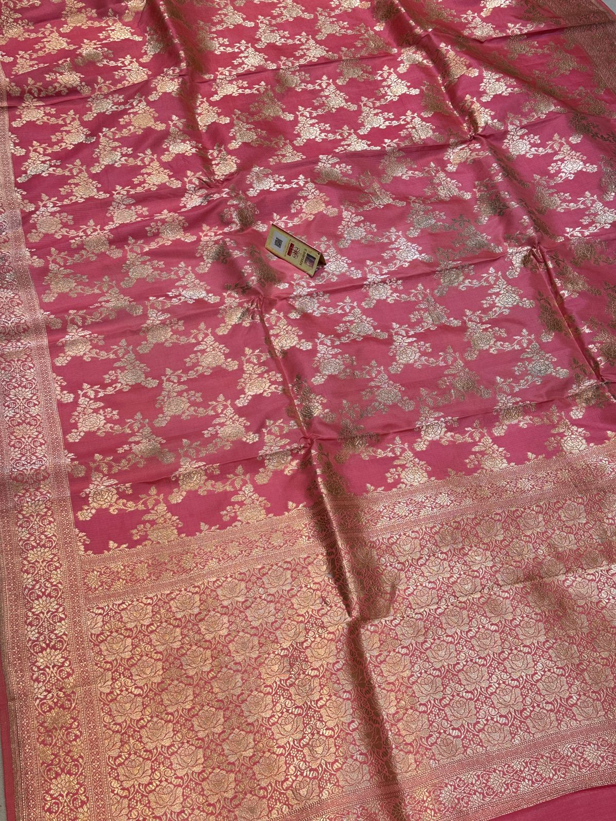 Banaras 100% Pure katan Silk Saree with allover antique zari weave jaal Design