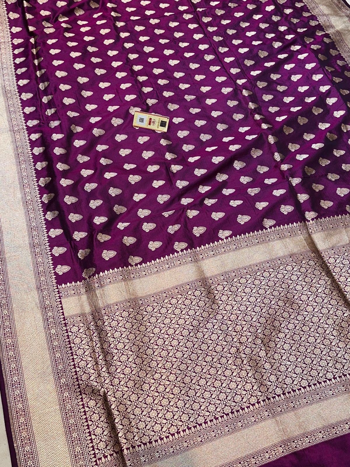 Banaras 100% Pure katan Silk Saree with allover antique zari weave Buta Design