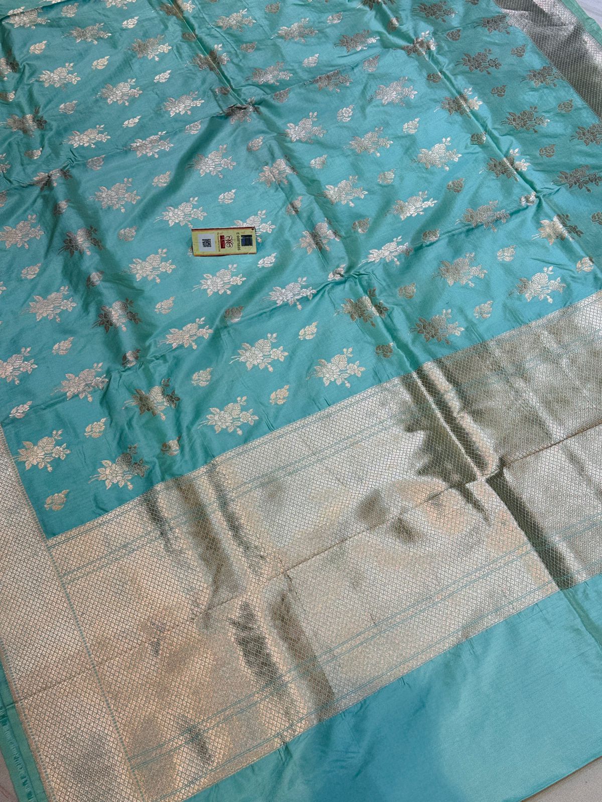 Banaras 100% Pure katan Silk Saree with allover antique zari weave Buta Design