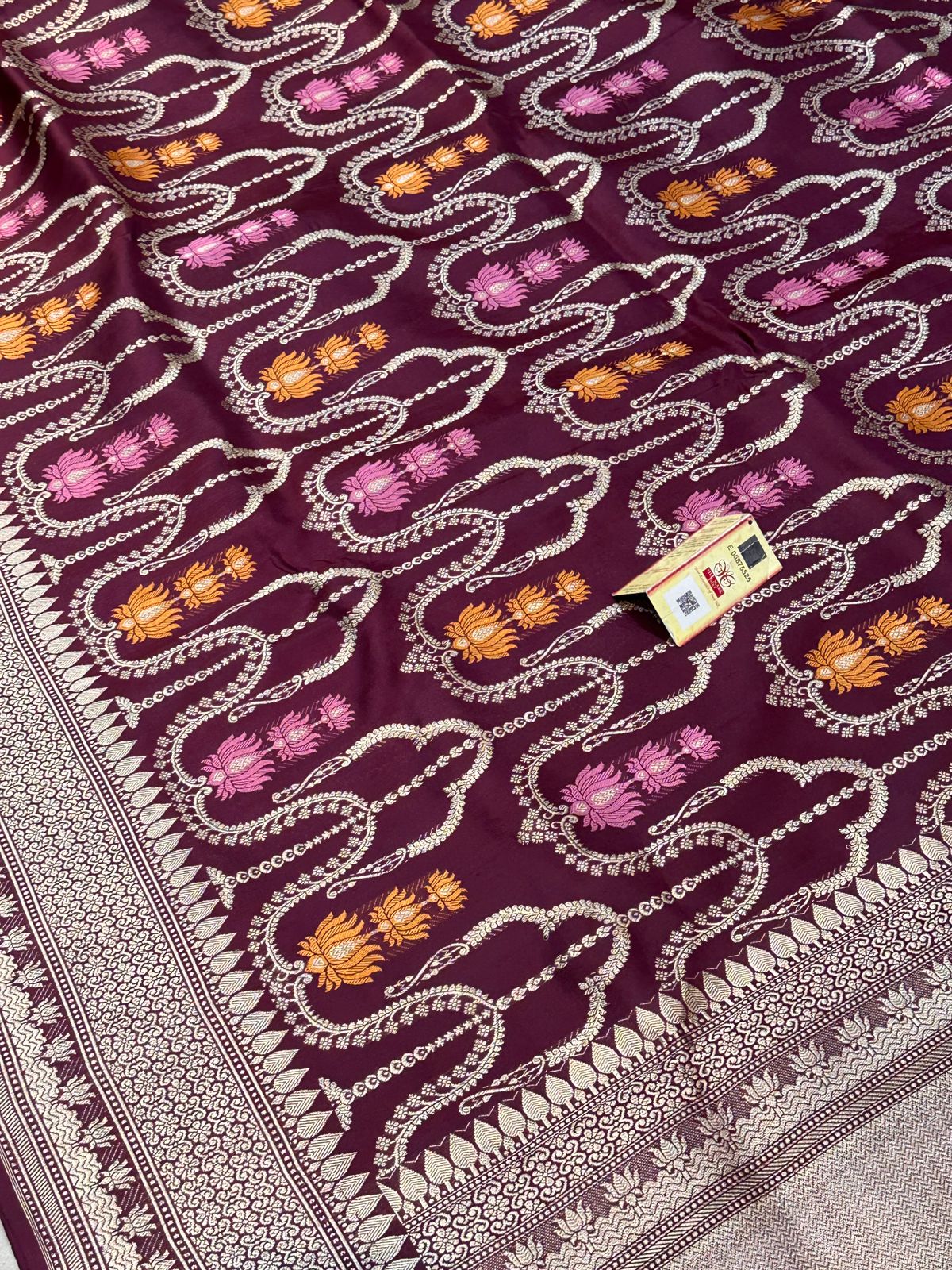 Banaras 100% Pure katan kadua Silk Saree with allover antique zari minakari kadua jaal weave