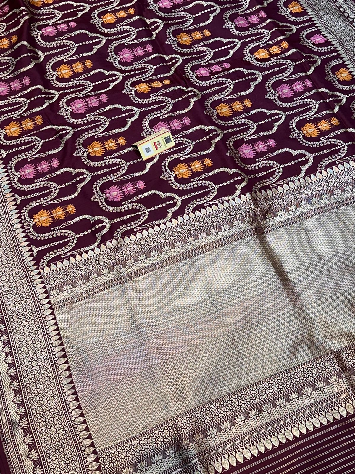 Banaras 100% Pure katan kadua Silk Saree with allover antique zari minakari kadua jaal weave