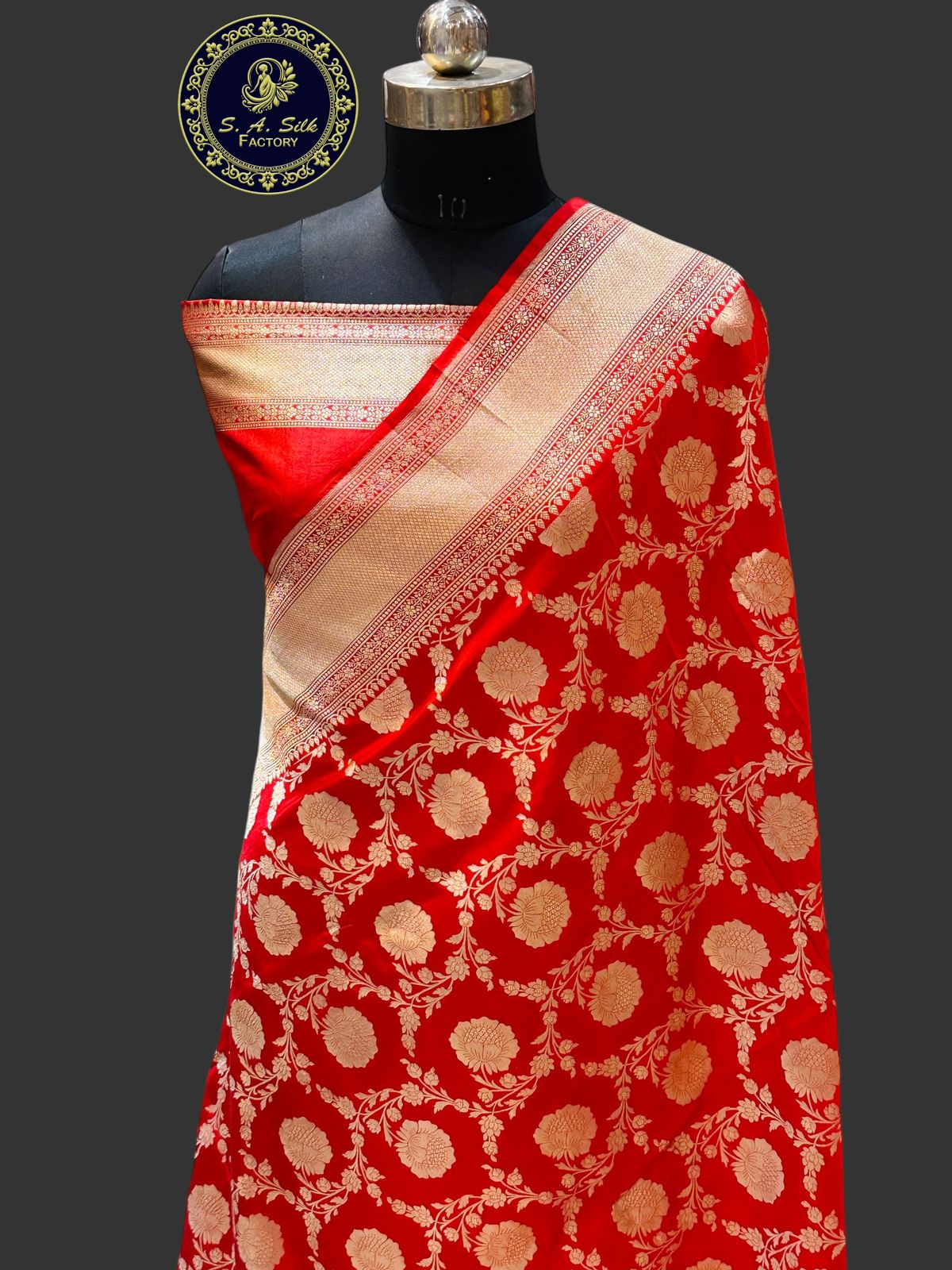 Banaras 100% Pure katan Silk Saree with allover antique zari jaal weave Design