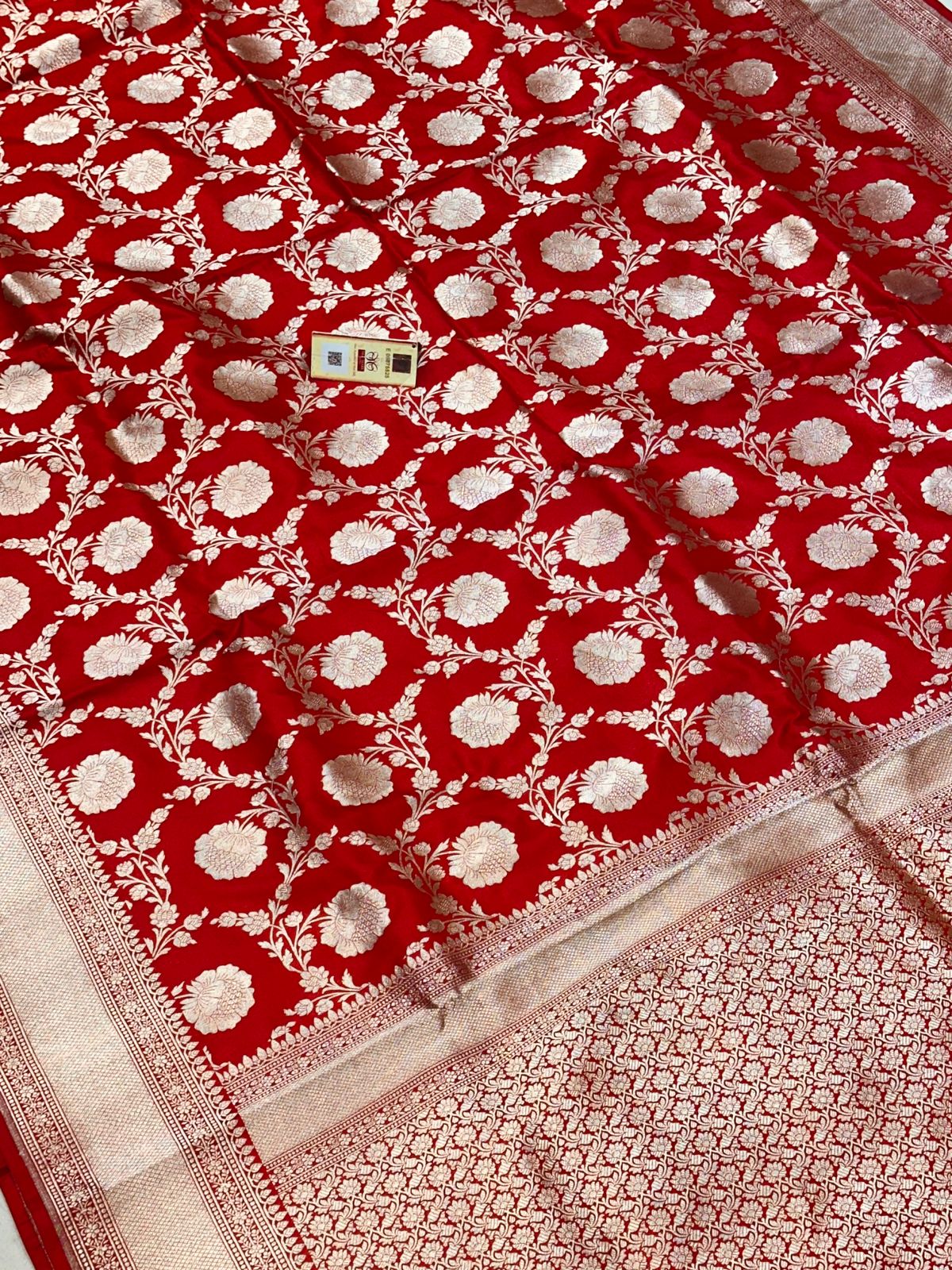 Banaras 100% Pure katan Silk Saree with allover antique zari jaal weave Design