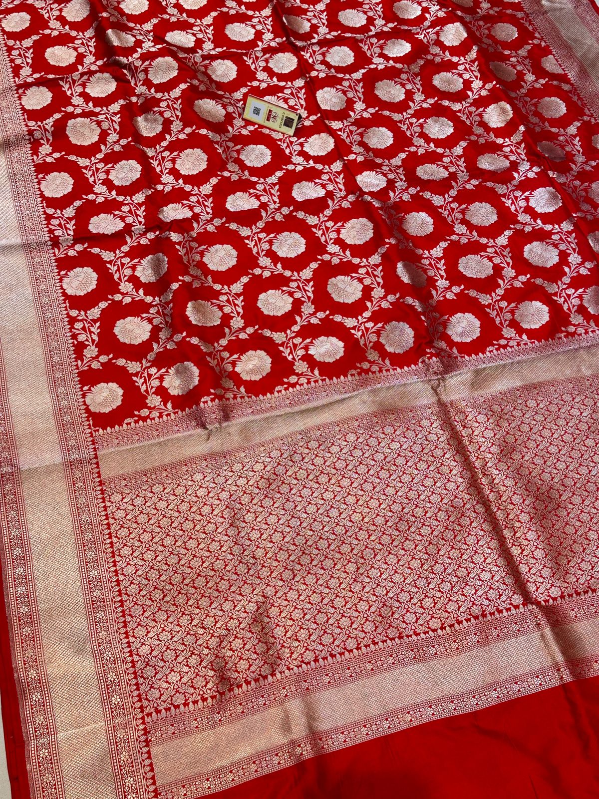 Banaras 100% Pure katan Silk Saree with allover antique zari jaal weave Design