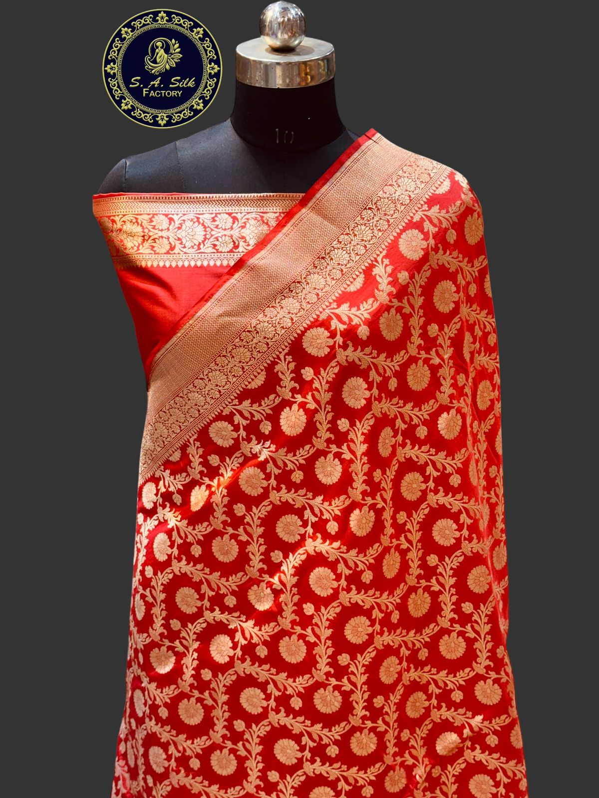 Banaras 100% Pure katan Silk Saree with allover gold zari jaal weave Design