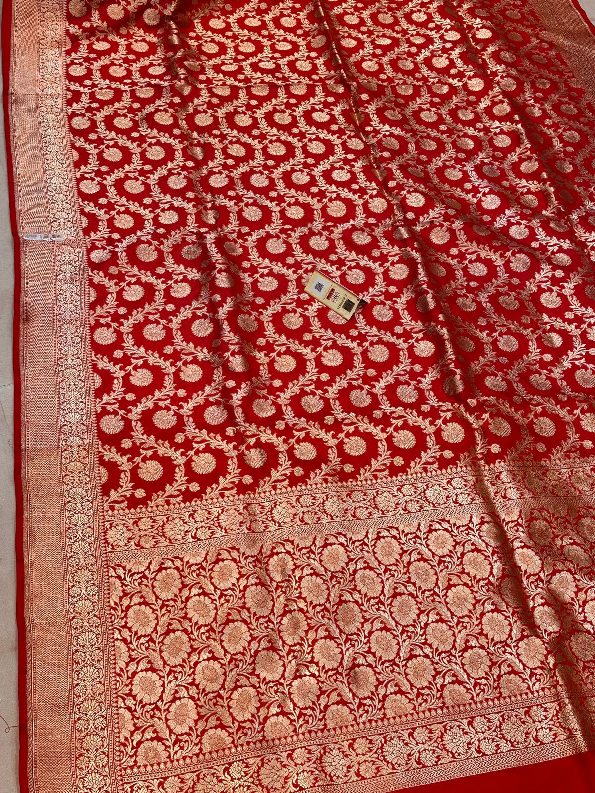 Banaras 100% Pure katan Silk Saree with allover gold zari jaal weave Design
