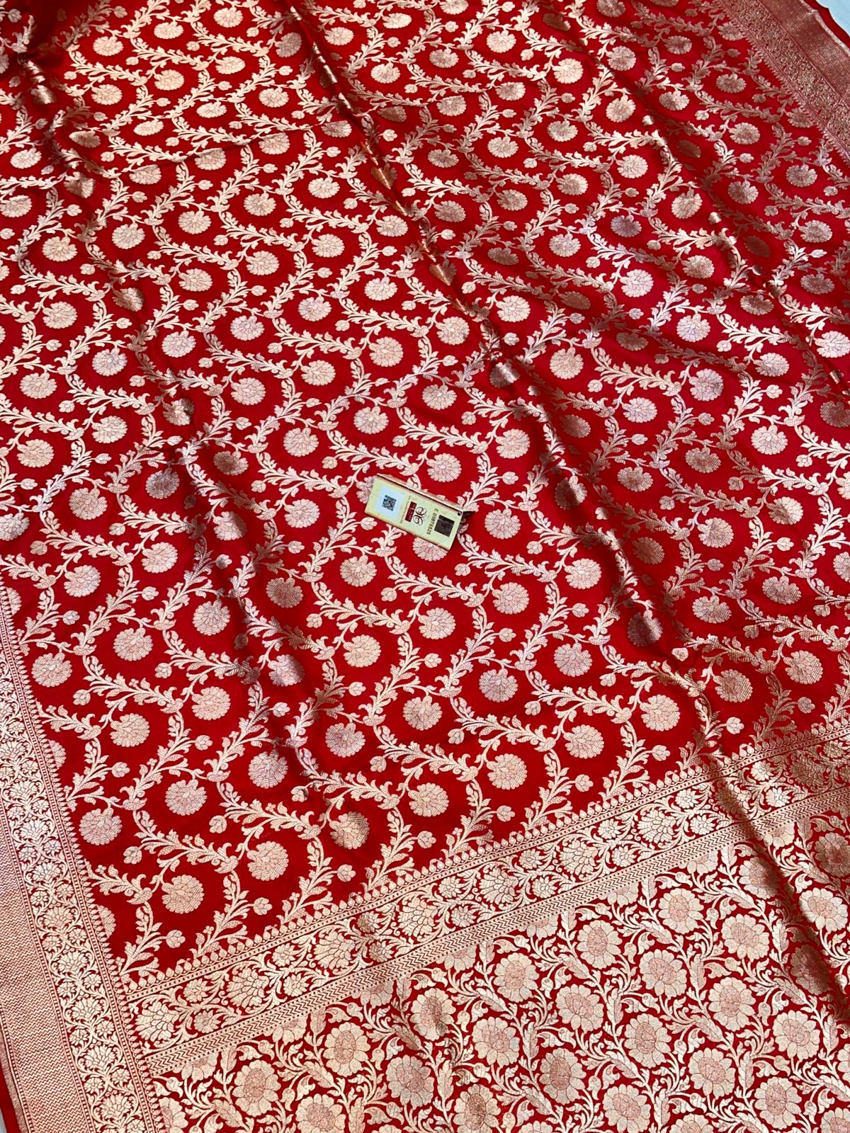 Banaras 100% Pure katan Silk Saree with allover gold zari jaal weave Design