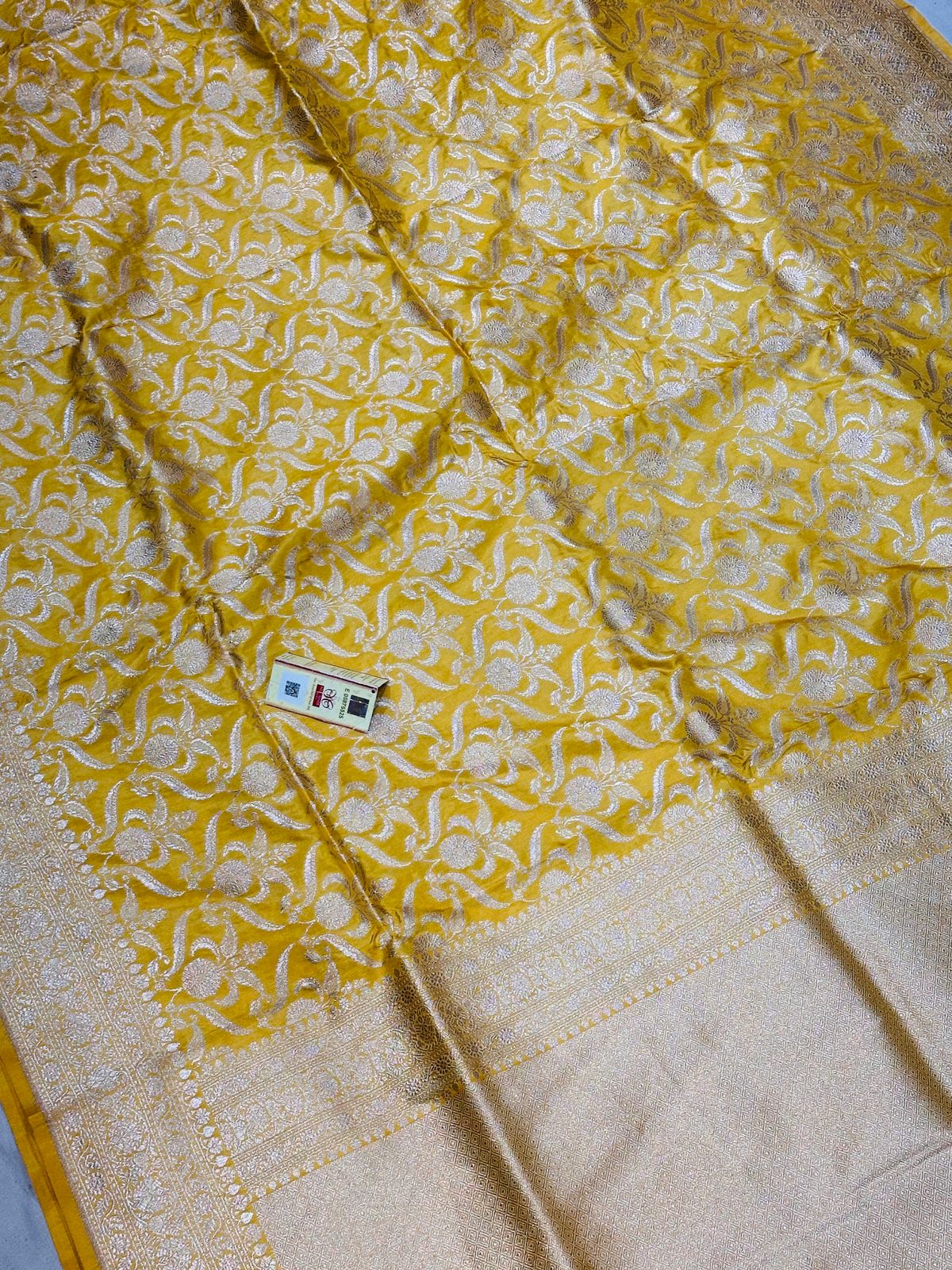 Banaras 100% Pure katan Silk Saree with allover antique zari jaal weave Design