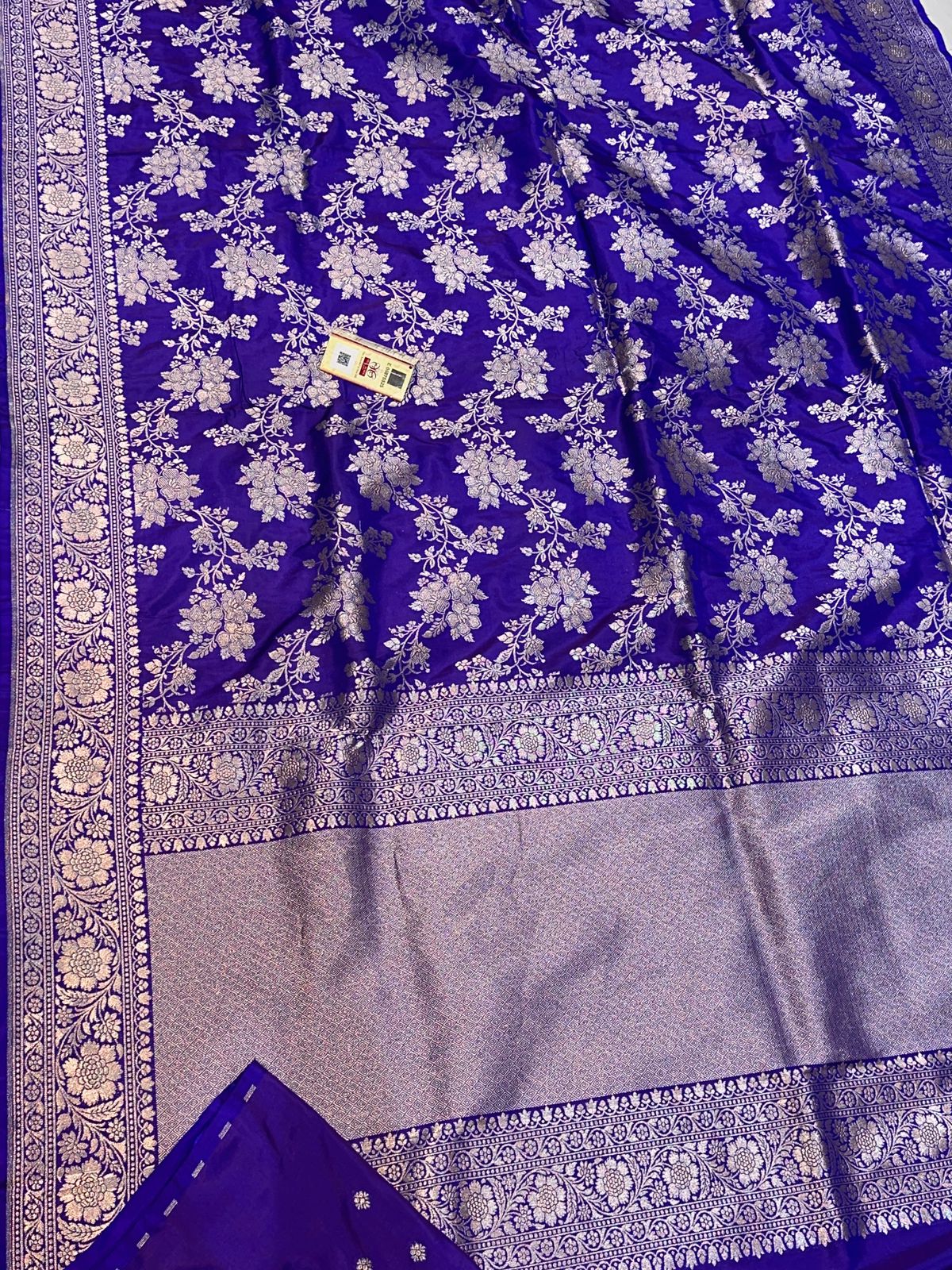 Banaras 100% Pure katan Silk Saree with allover antique Zari jaal weave Design