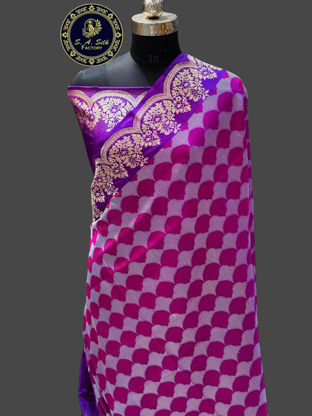 Banaras 100% Pure katan Silk Saree with allover antique kadua Mina Resham jaal
