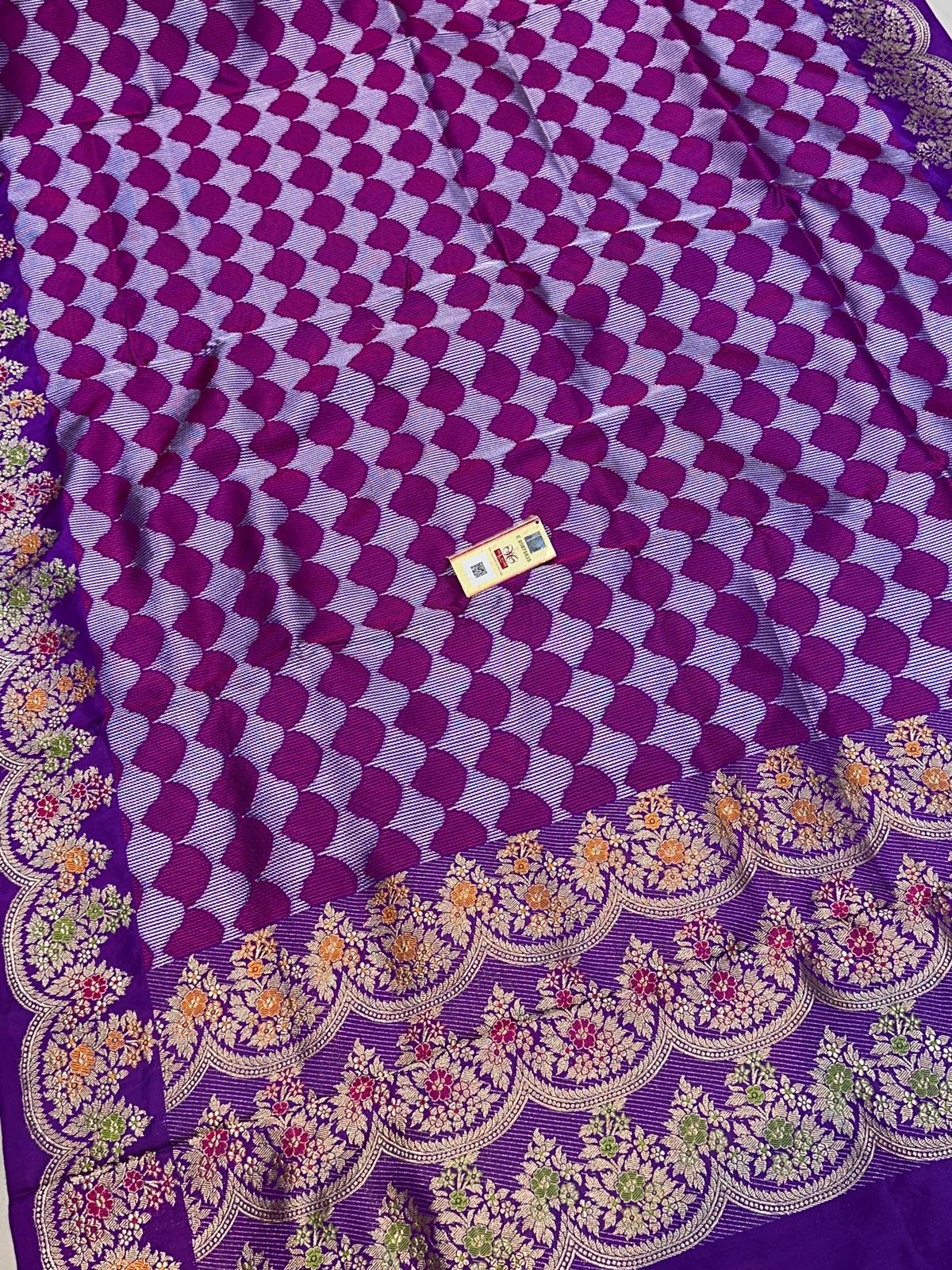 Banaras 100% Pure katan Silk Saree with allover antique kadua Mina Resham jaal