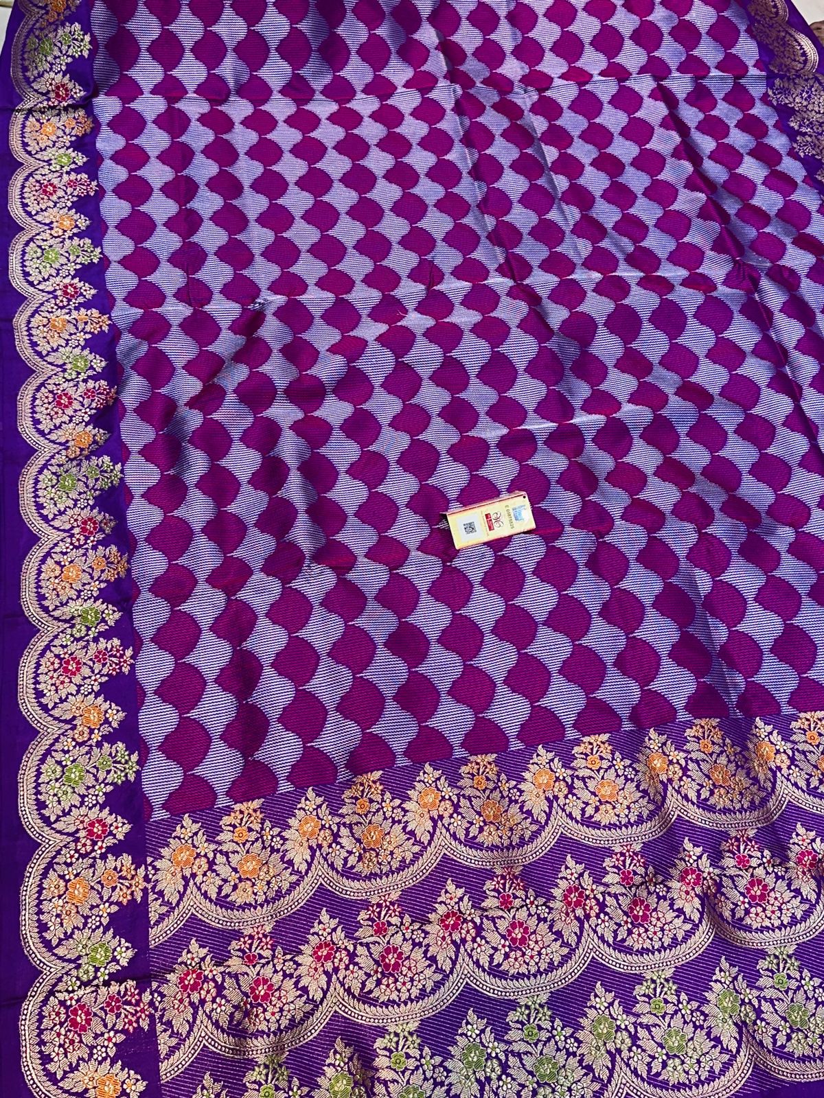 Banaras 100% Pure katan Silk Saree with allover antique kadua Mina Resham jaal
