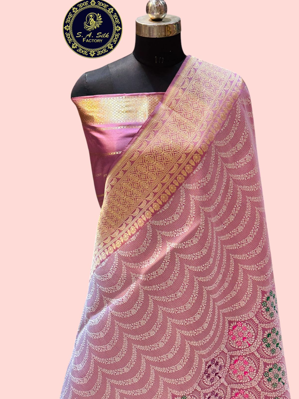 Banaras 100% Pure katan Silk Saree with allover antique kadua Mina silver jari jaal
