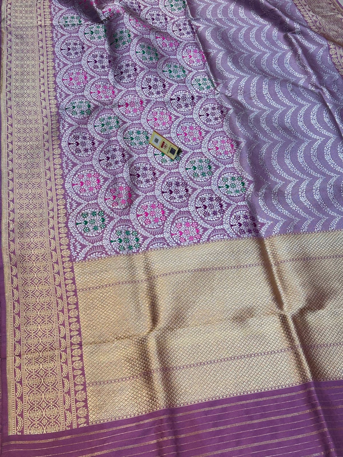 Banaras 100% Pure katan Silk Saree with allover antique kadua Mina silver jari jaal