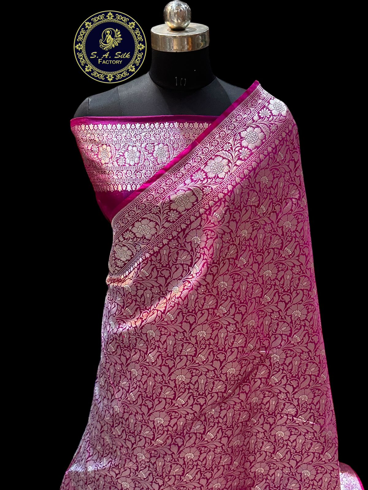 Banaras 100% Pure katan Tanchui Silk Saree with allover Silver Zari jaal weave
