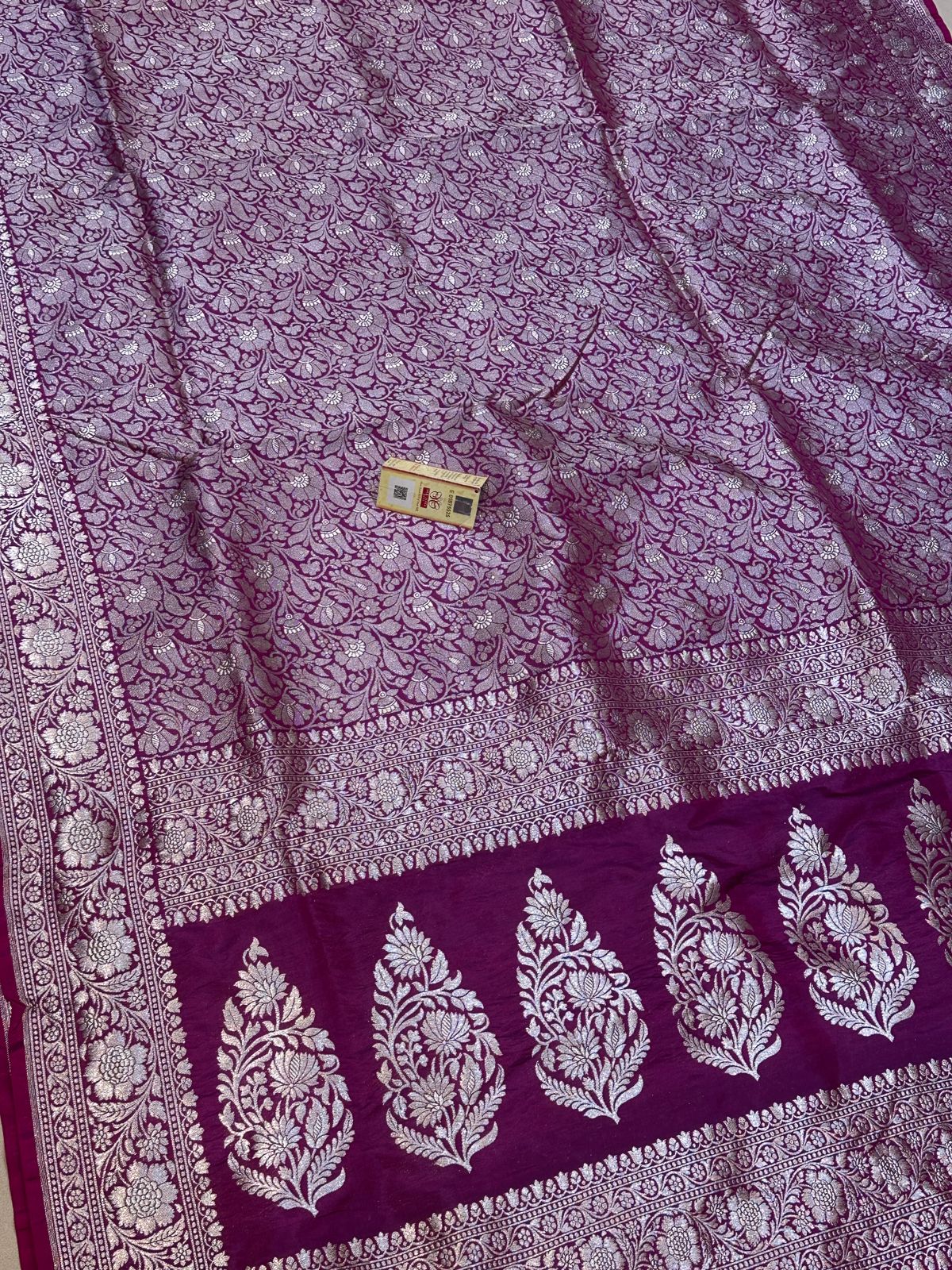 Banaras 100% Pure katan Tanchui Silk Saree with allover Silver Zari jaal weave