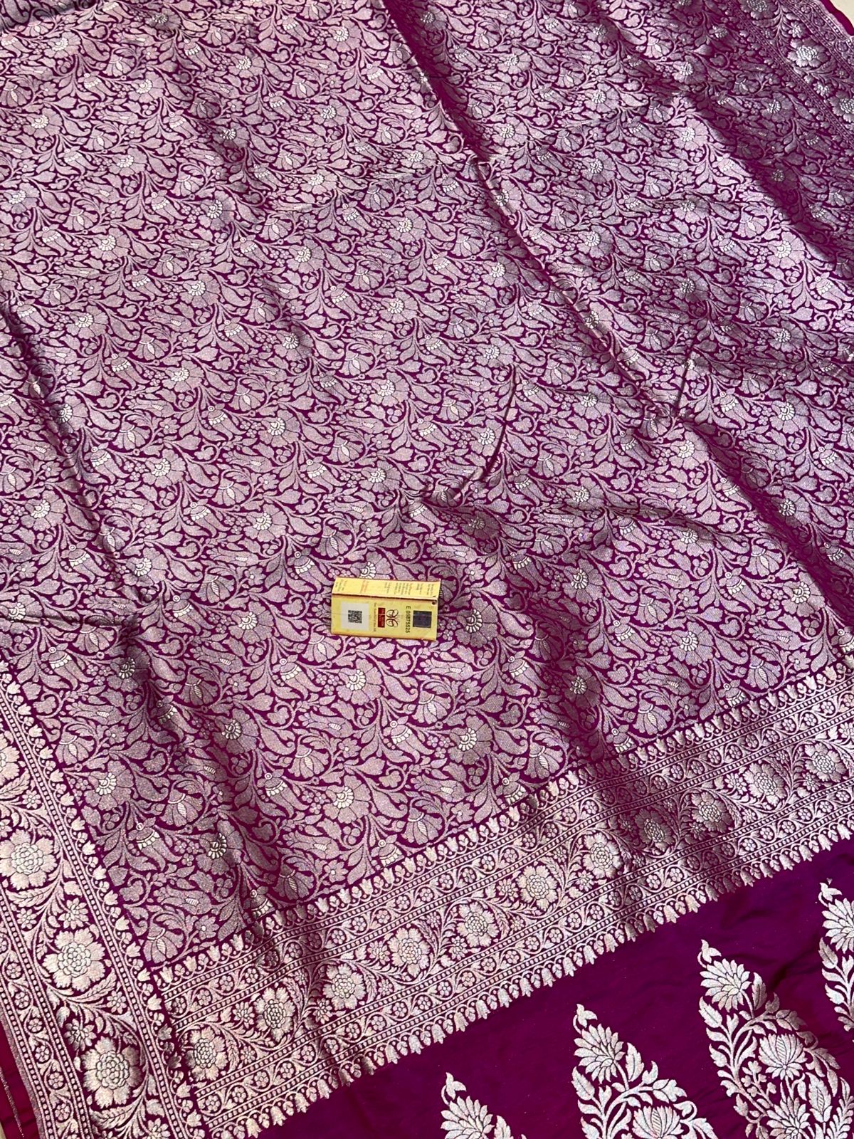 Banaras 100% Pure katan Tanchui Silk Saree with allover Silver Zari jaal weave