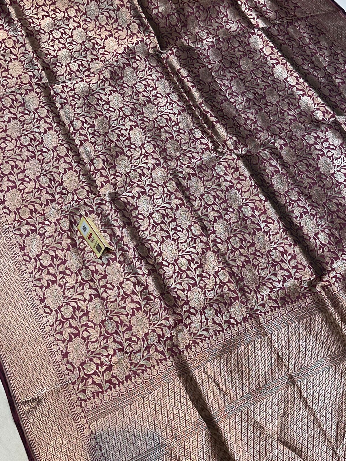 Banaras 100% Pure katan Tanchui Silk Saree with allover Silver Zari jaal weave