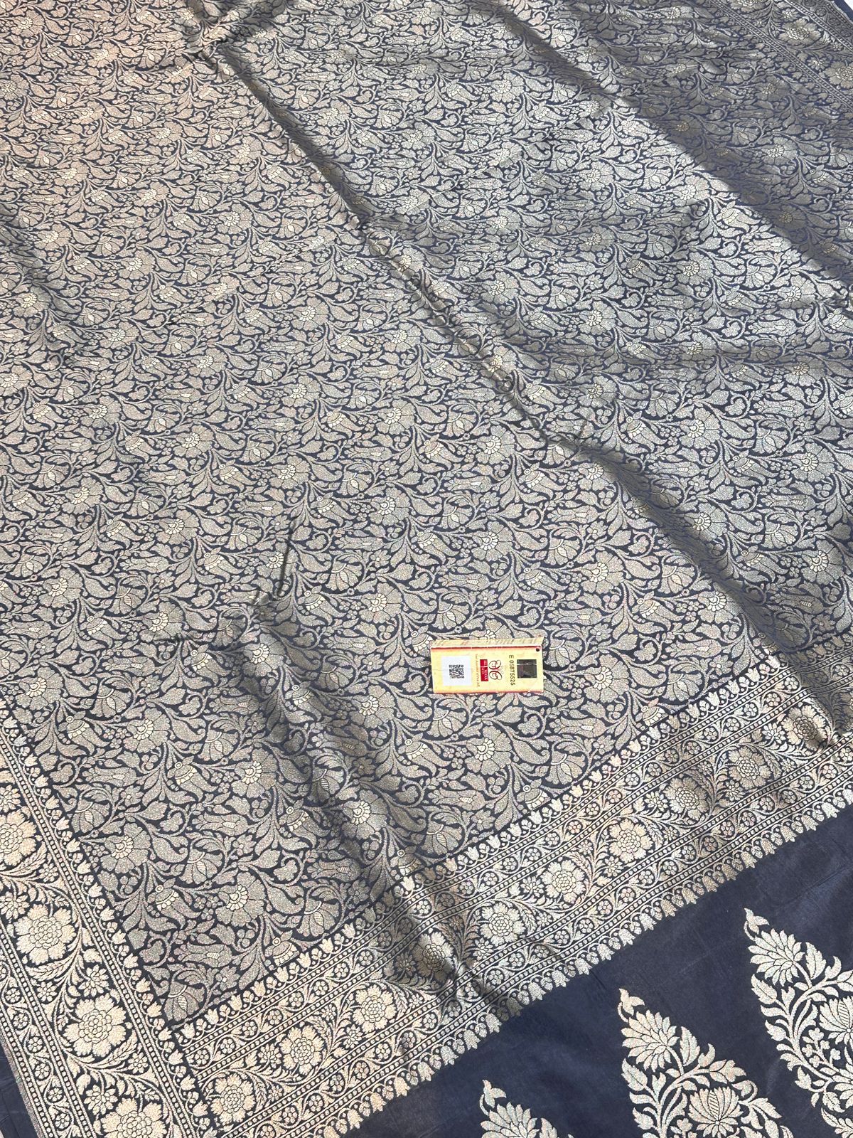 Banaras 100% Pure katan Tanchui Silk Saree with allover Silver Zari jaal weave