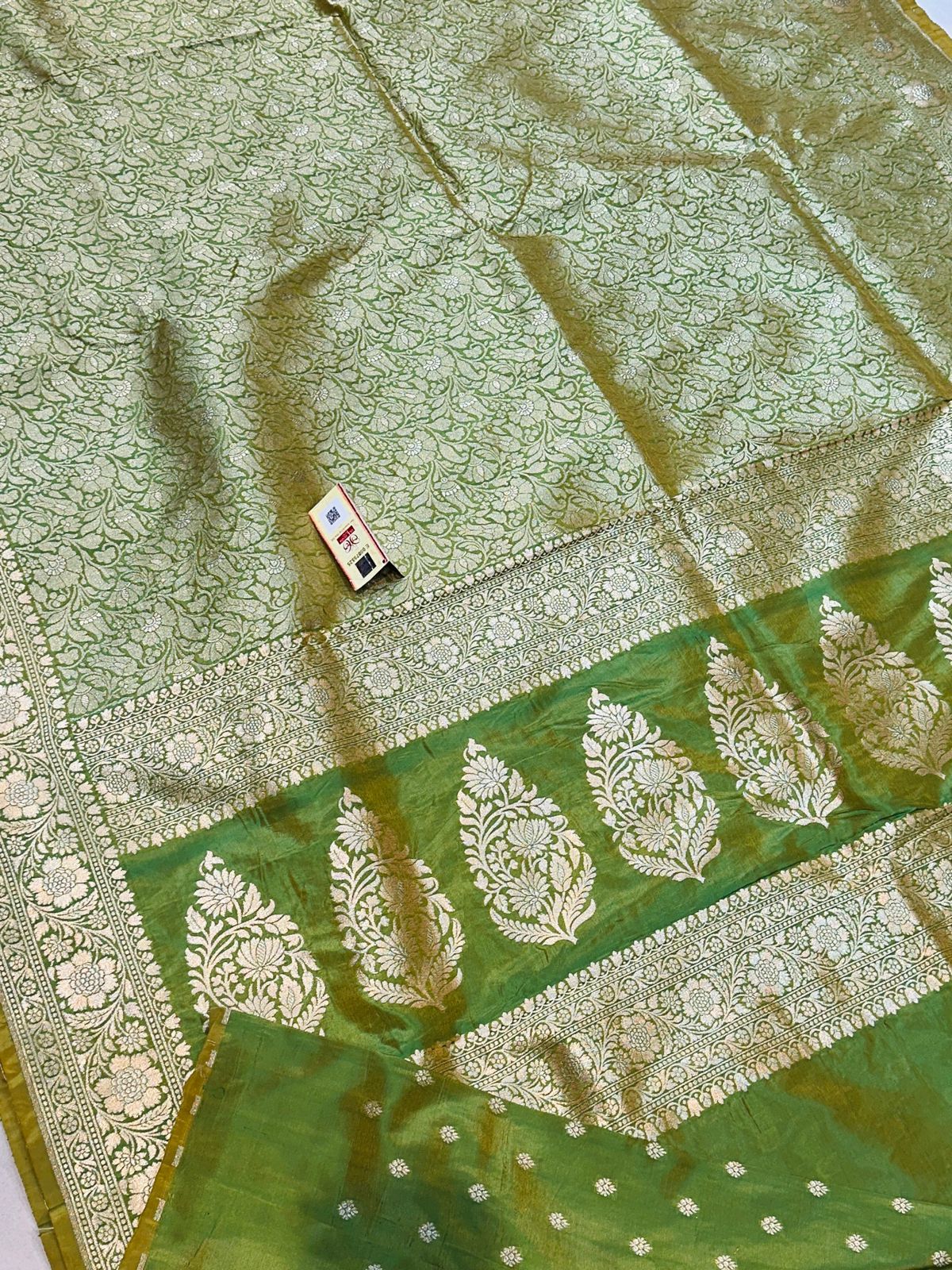 Banaras 100% Pure katan Tanchui Silk Saree with allover Silver Zari jaal weave