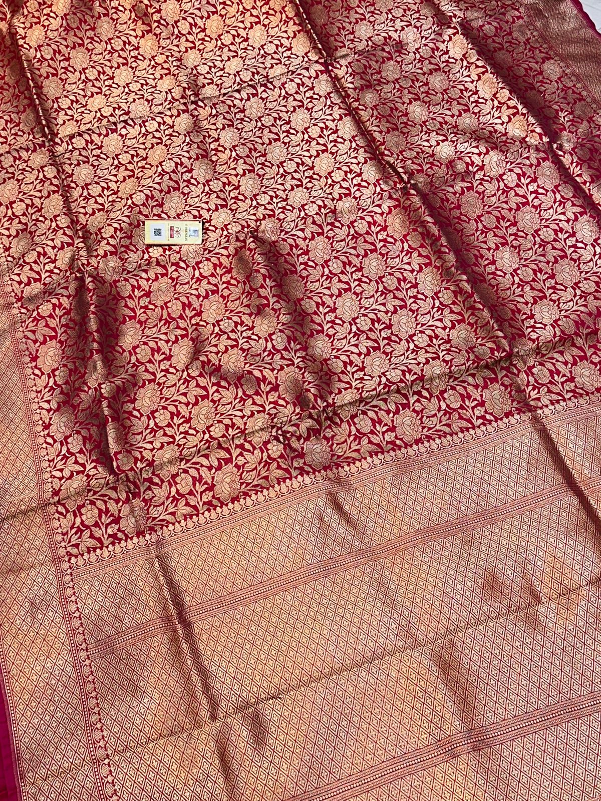 Banaras 100% Pure katan Tanchui Silk Saree with allover Silver Zari jaal weave Design