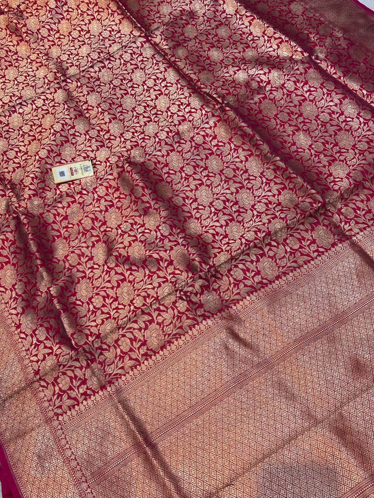 Banaras 100% Pure katan Tanchui Silk Saree with allover Silver Zari jaal weave Design