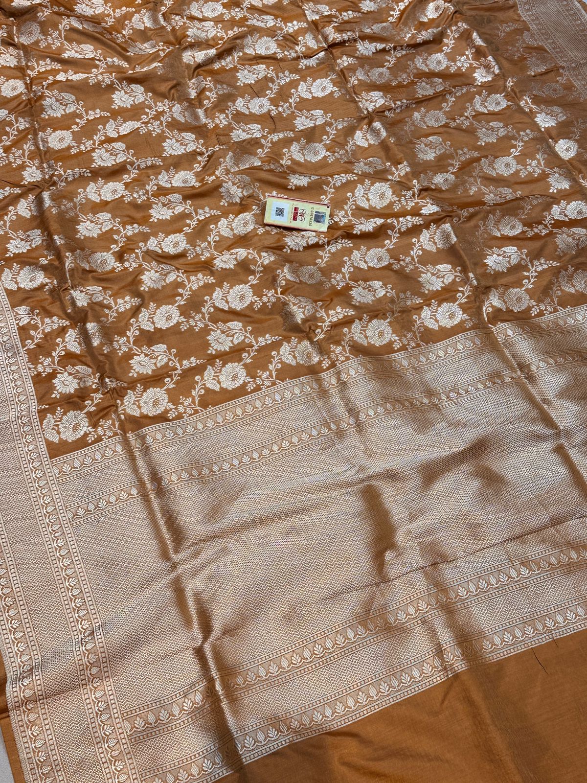 Banaras 100% Pure katan Silk Saree with allover antique zari weave jaal Design (Cider Brown)
