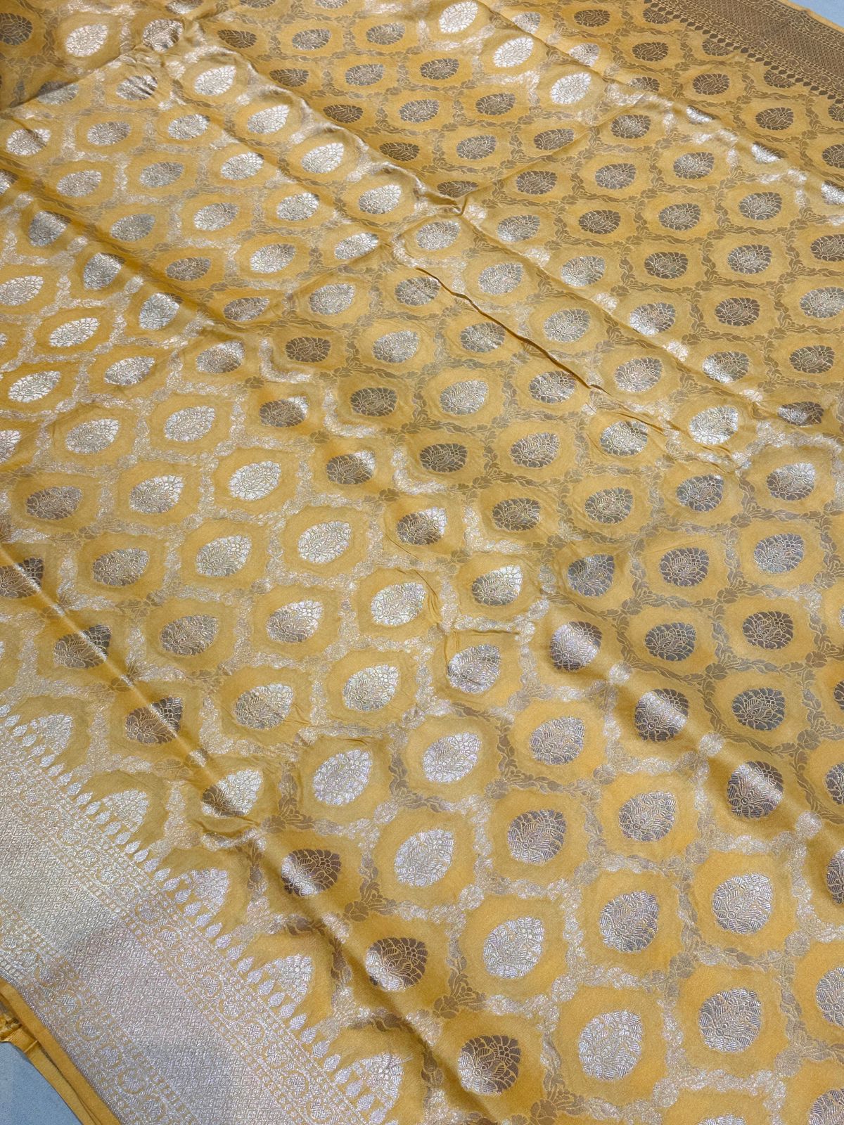 Banaras 100% Pure katan Silk Saree with allover zari weave Mina Buta Design (Sweet Lemon)
