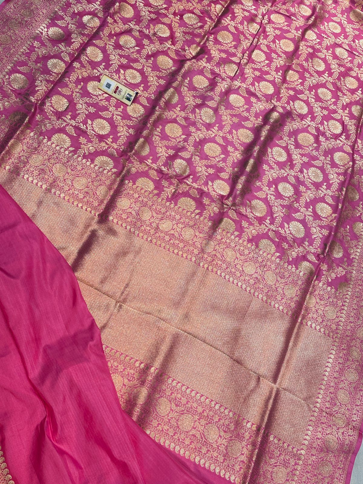 Banaras 100% pure katan silk Saree with allover real zari weave antique jaal weave (Peach Pink)