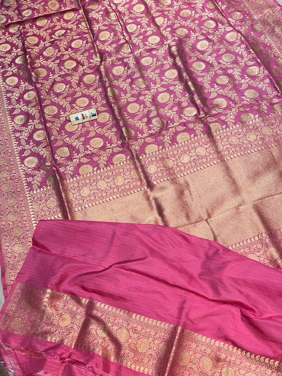 Banaras 100% pure katan silk Saree with allover real zari weave antique jaal weave (Peach Pink)