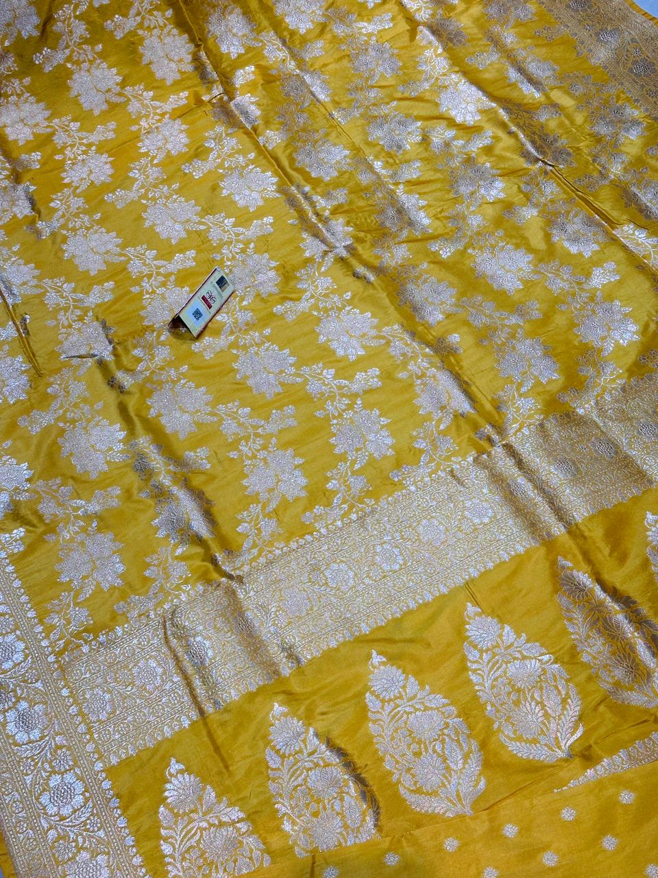 Banaras 100% pure katan silk Saree with allover real zari weave antique jaal design (Mustard sandle yellow)