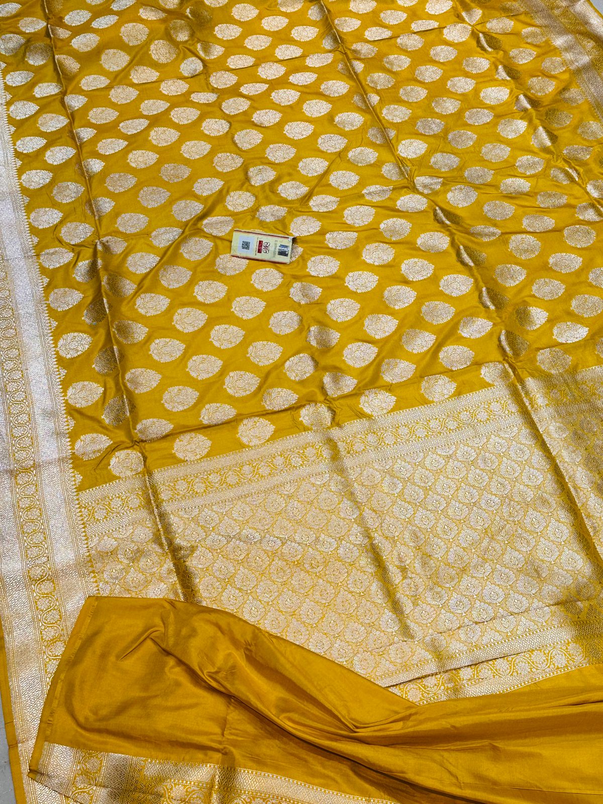 Banaras 100% pure katan silk Saree with premium real silk saree (Mustard yellow)