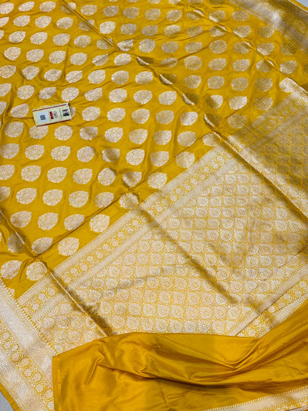 Banaras 100% pure katan silk Saree with premium real silk saree (Mustard yellow)
