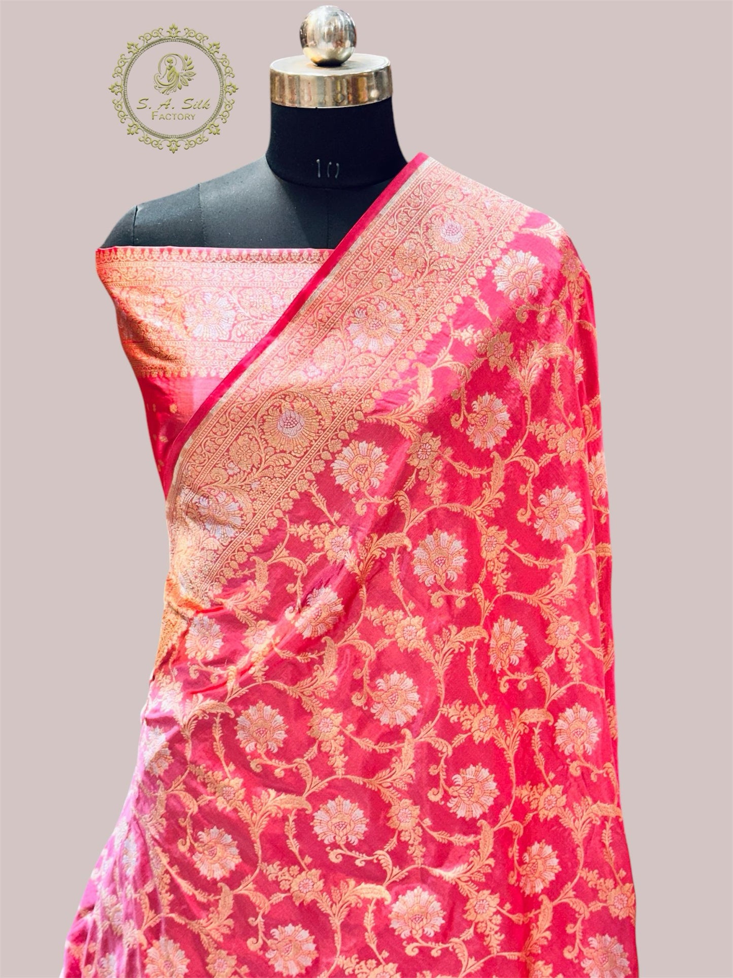 Banaras 100% pure katan silk Saree with premium real silk saree with allover water zari (Rose pink)