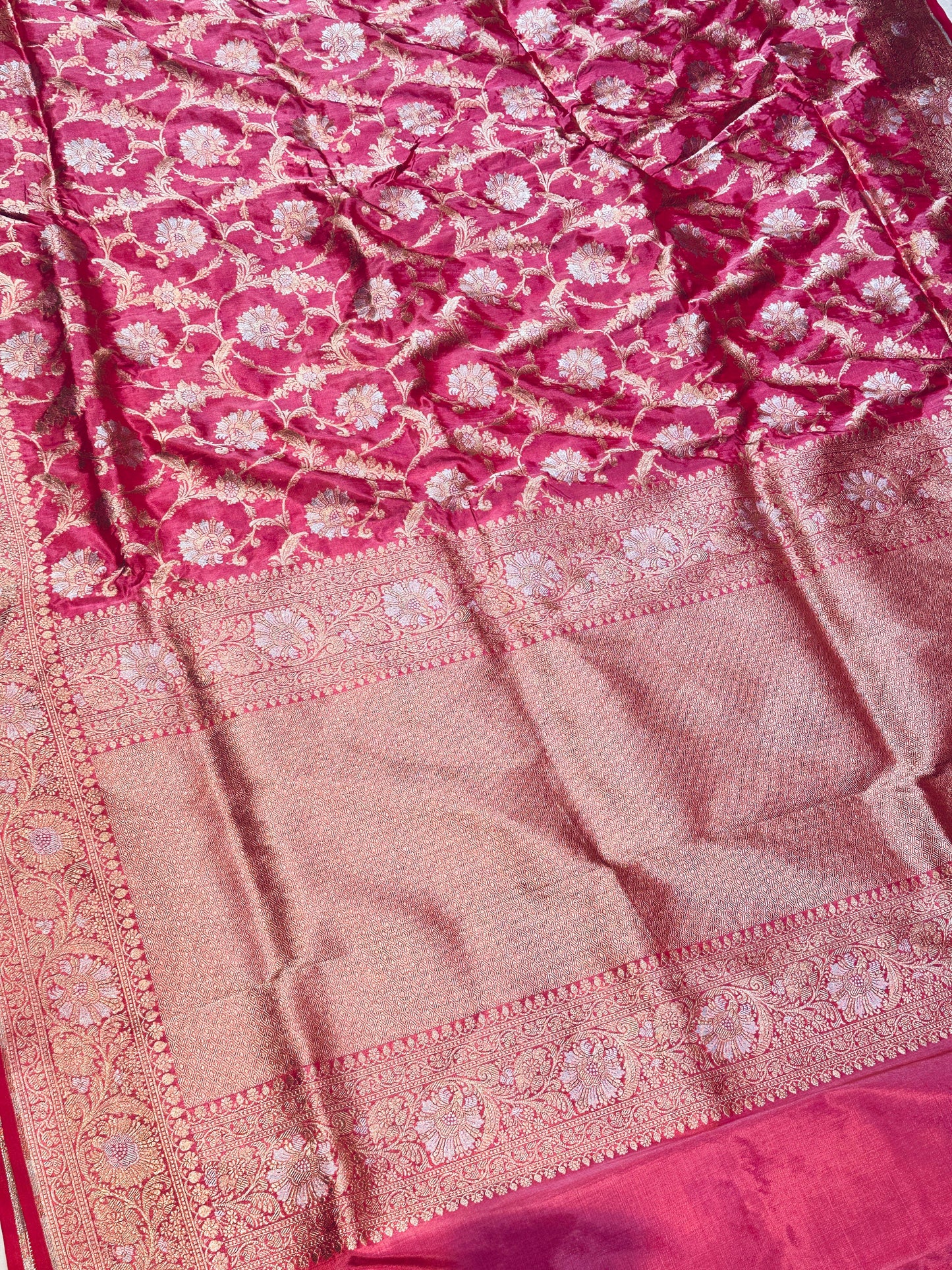 Banaras 100% pure katan silk Saree with premium real silk saree with allover water zari (Rose pink)