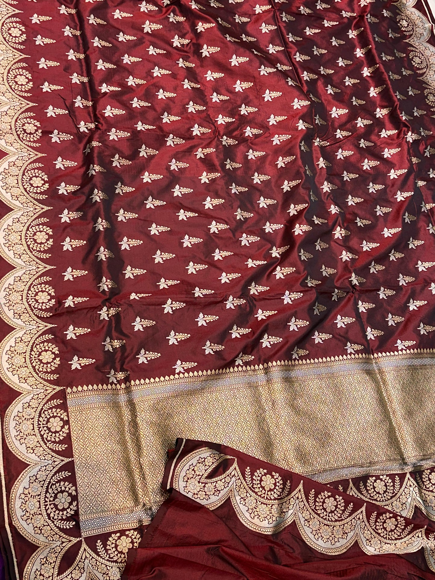 Banaras 100% pure katan silk Saree with premium real silk saree with allover water zari (Dark coke Mehroon)